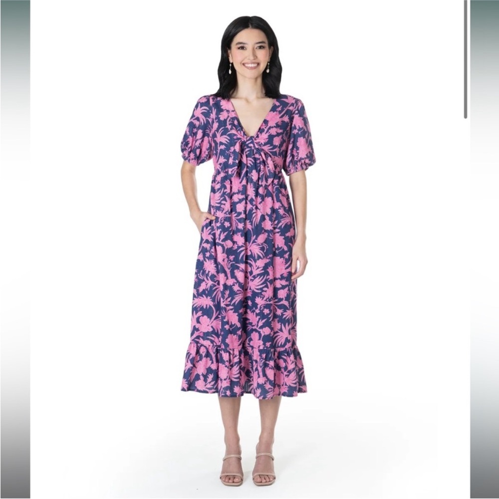 NWT Tori Richard Women's Feel The Love Floral Pink & Blue Midi Dress SZ: XS